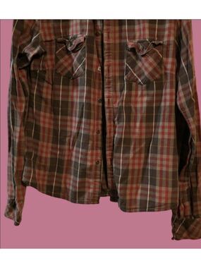 4/$67 Deal! TNA Plaid Button-Down Shirt in Olive Green and Orange